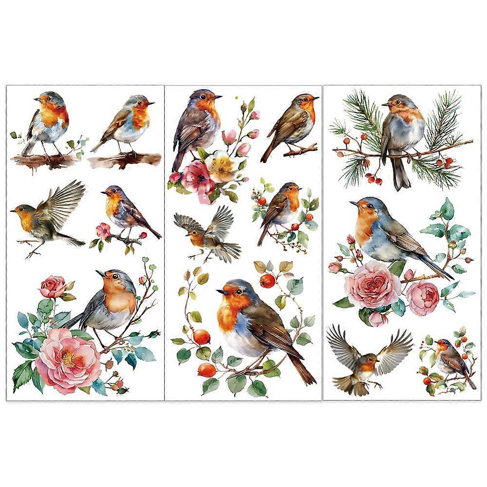 3Sheets 3 Styles PVC Waterproof Decorative Stickers Self Adhesive Decals for Furniture Decoration Bird 300x150mm