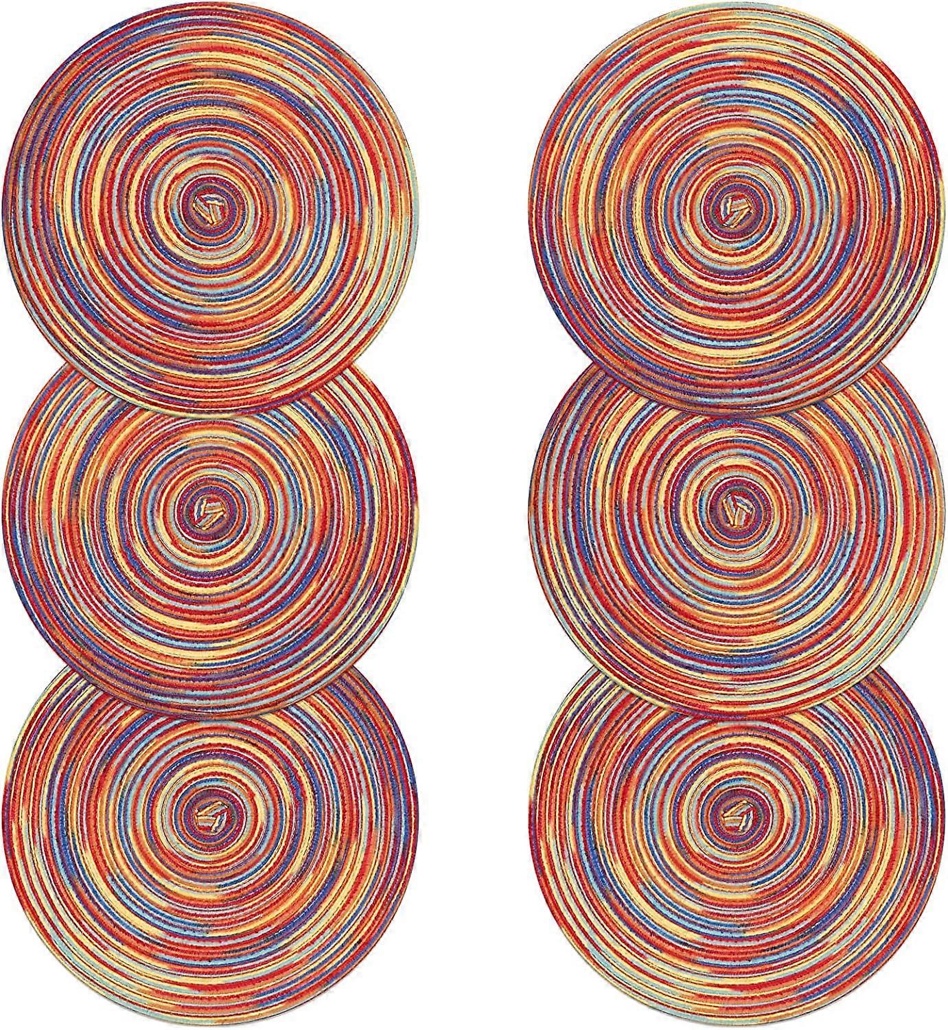 Dww-Sets de Table Coton 38x38cm Tress Lot de 6 Set de Table Rond Lavable Rsistantes la Chaleur Set de Table Nol Antidrapant Napperon Dcoration