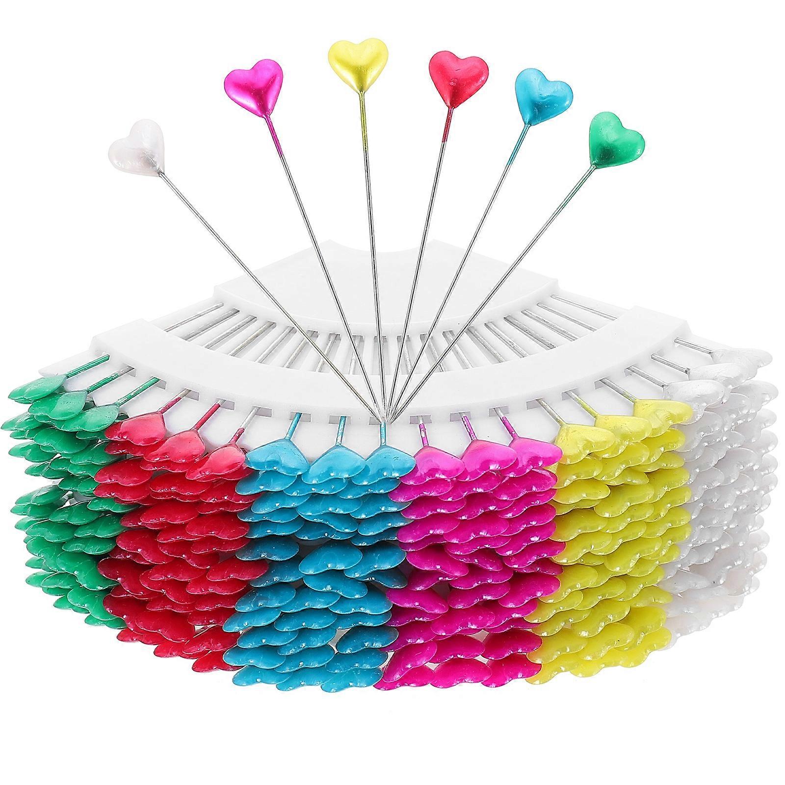 216 قطعة دبابيس الخياطة مع رؤوس شكل القلب دبابيس خياطة اللحف المستقيمة عبر غرزة دبوس الرأس