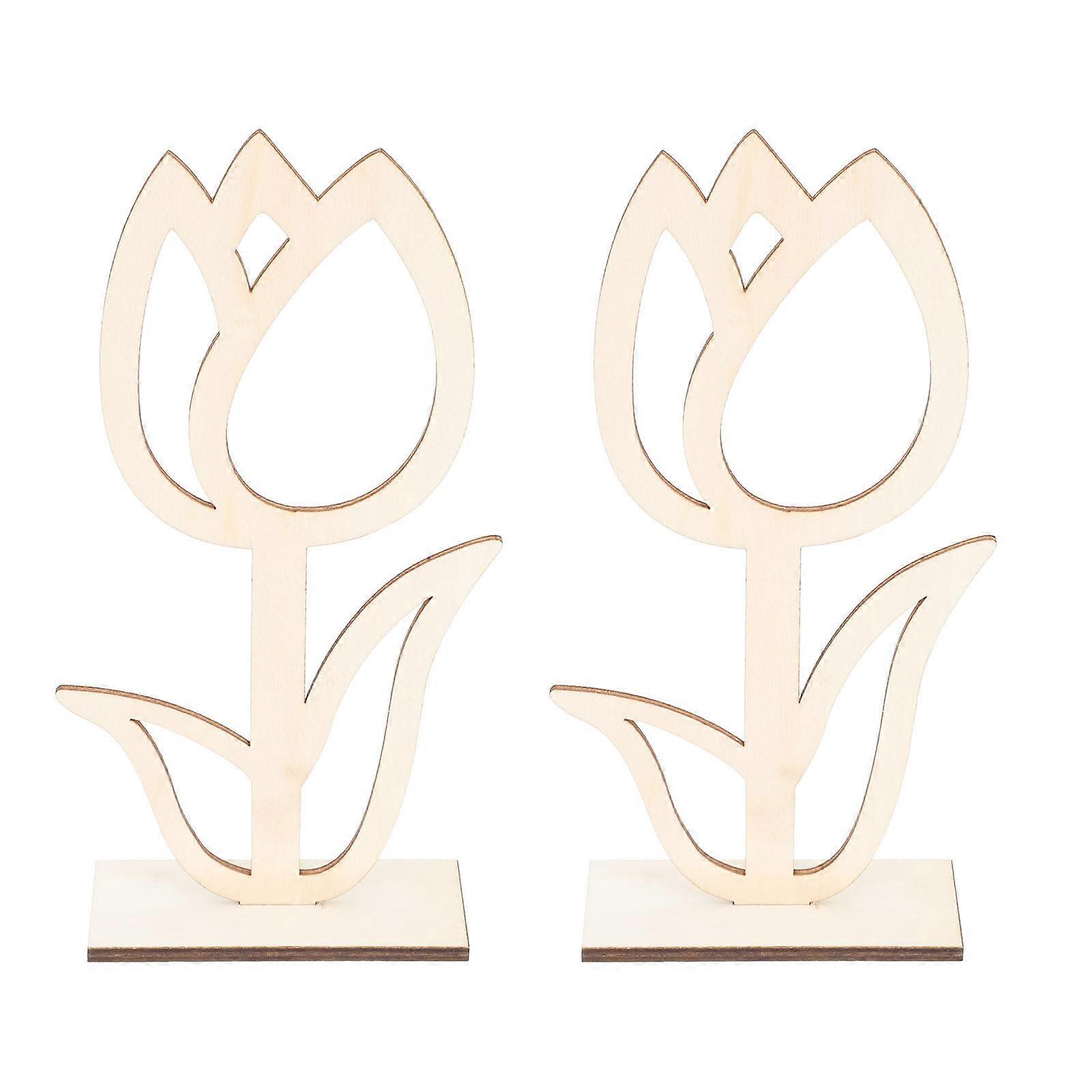 2 قطعة عيد الفصح الخشبي المجوف زهرة تزين الحرف الخشبية الجميلة ديكورات سطح المكتب
