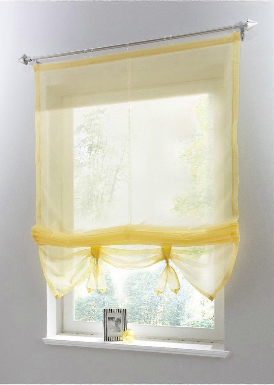 Yellow, WxH 140 x 155 cm 1-piece Roman blind with loops, curtains, kitchen, transparent, loop blind, curtains, modern voile
