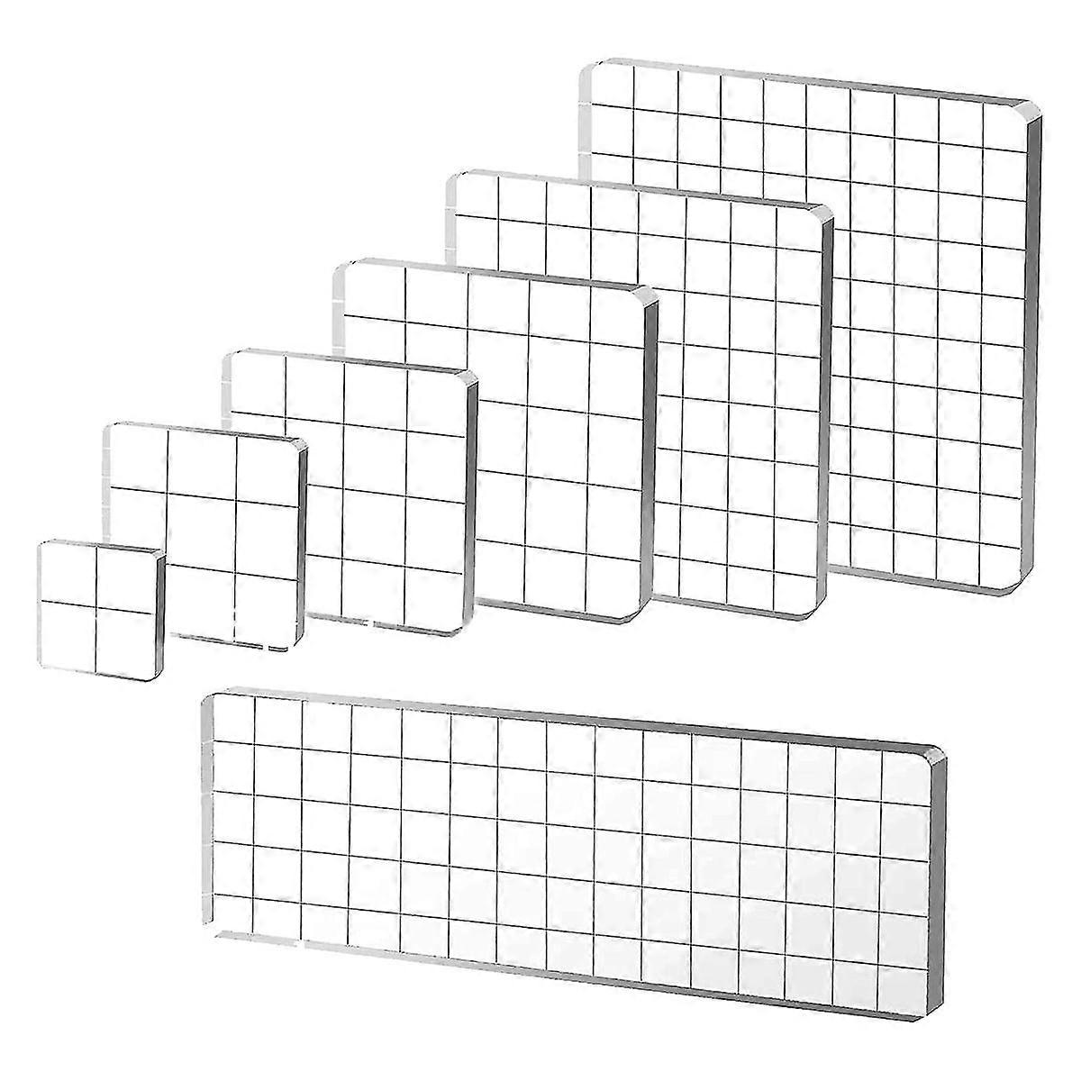 7 Pieces Acrylic Stamp Blocks, Clear Stamp Blocks Acrylic Blocks For Stamping Tools Set With Grid D