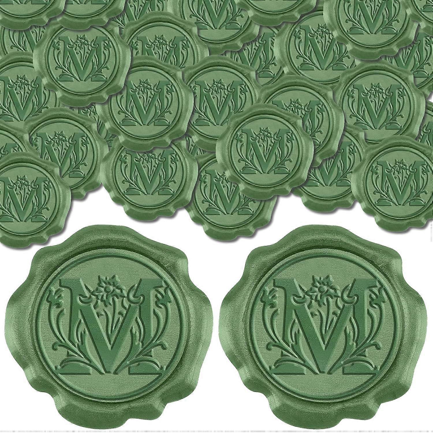 50Pcs M Letter Wax Seal Stickers Envelope Seal Stickers Wedding Invitation Envelope Seals Leaf Pattern Self Adhesive Stickers for Party Invitation Wra