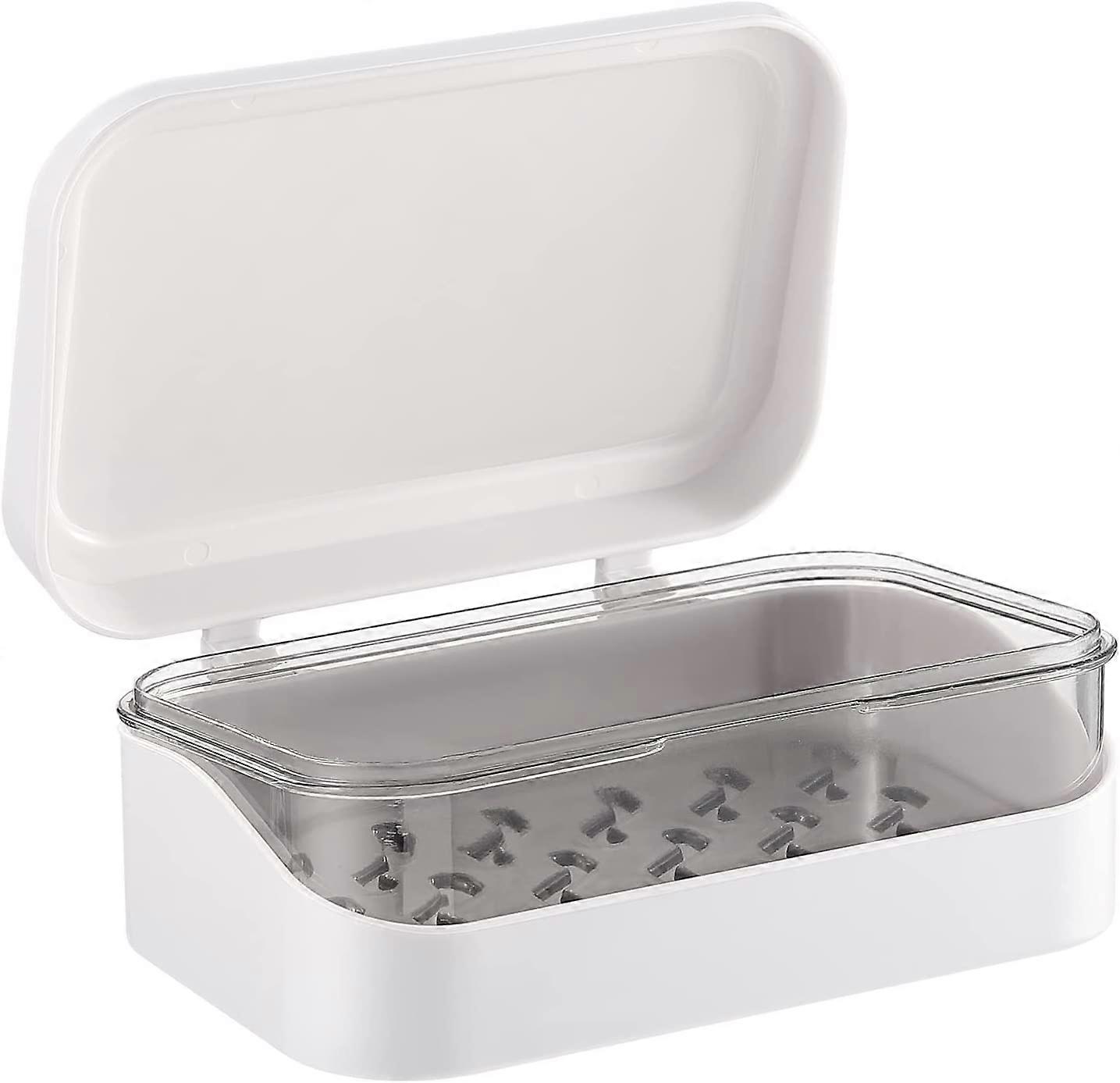 1Pc Soap Box with Removable Drainer and Lid, Plastic Soap Case Holder, 2 Layers Rectangular Soap Dish Container ( White )