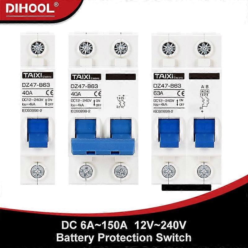 DZ47B Miniature Circuit Breaker DC 12V 24V 36V 48V DC MCB Battery Car Protector 6A-150A Air Switch Din Rail Mount