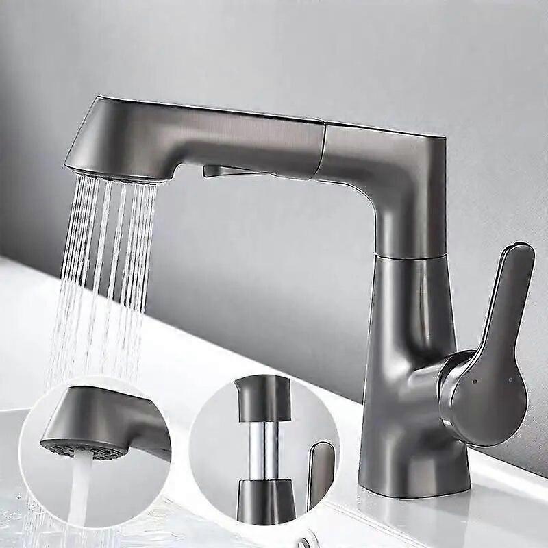 Bathroom faucet with rotating and retractable shower