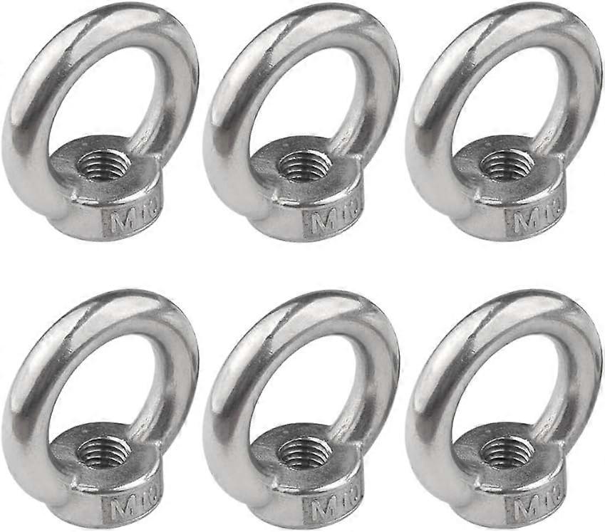 6 Pcs M10 Stainless Steel Ring Nuts - Thread Lifting Eye Nuts for Lifting Accessories