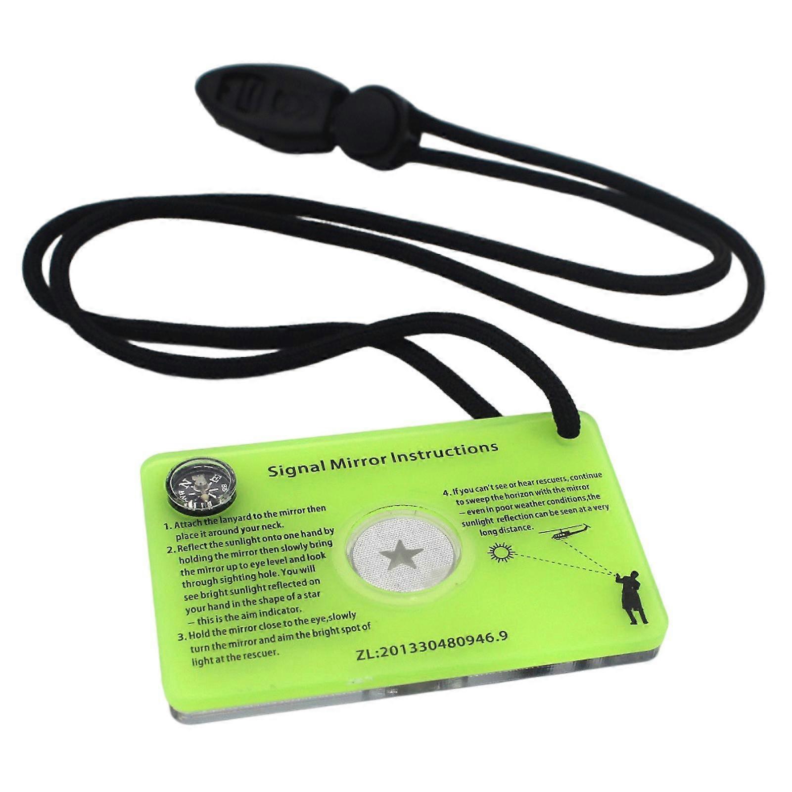 Multifunctional Signal Mirror with Compass Whistle Lanyard Good Reflection Effect Portable Acrylic Emergency Rescue Survival Mirror SOS First Aid Acce