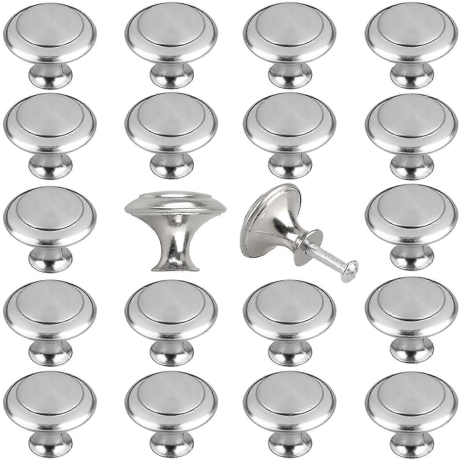20pcs Kitchen Cabinet Knobs Pulls, Brushed Nickel Cabinet Knobs, Large Single Hole Handle For Bathroom Drawer 1.18inch