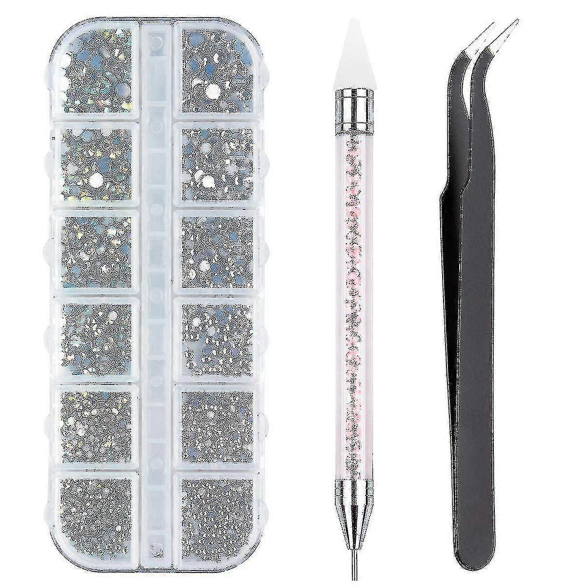 2000pcs Multi-sized Crystal Ab Rhinestones With Pick Up Tweezer And Rhinestones Picking Pen