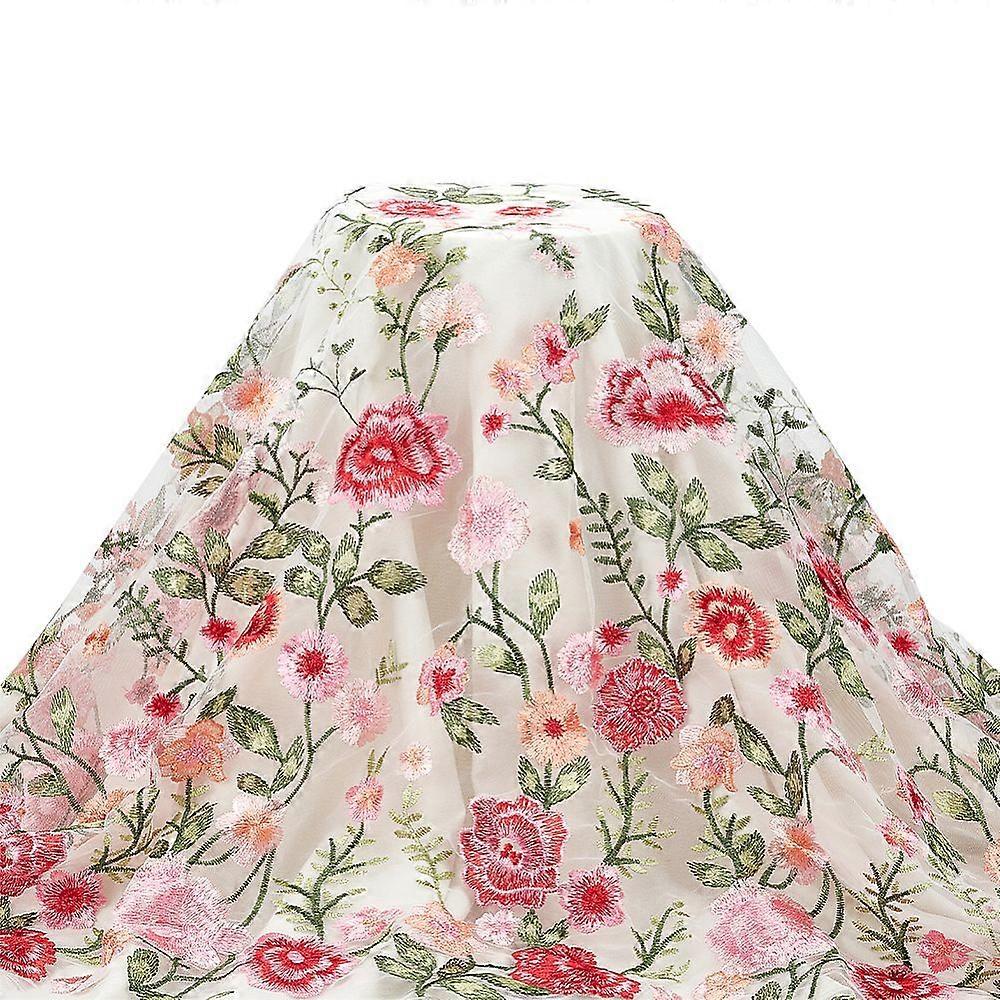 1 Yard Flower Pattern Embroidery Polyester Fabric for DIY Craft WhiteSmoke 125x0.06cm
