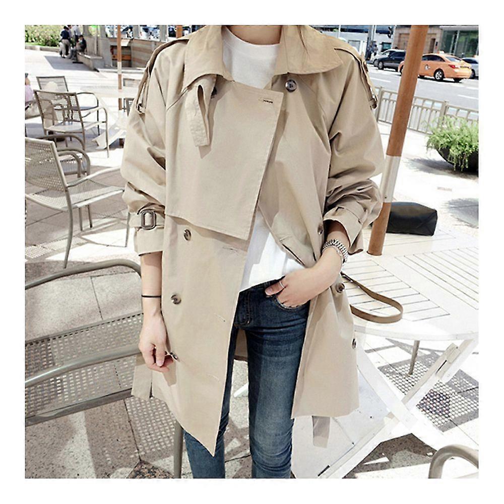 Mittellanger zweireihiger, einfarbiger Trenchcoat