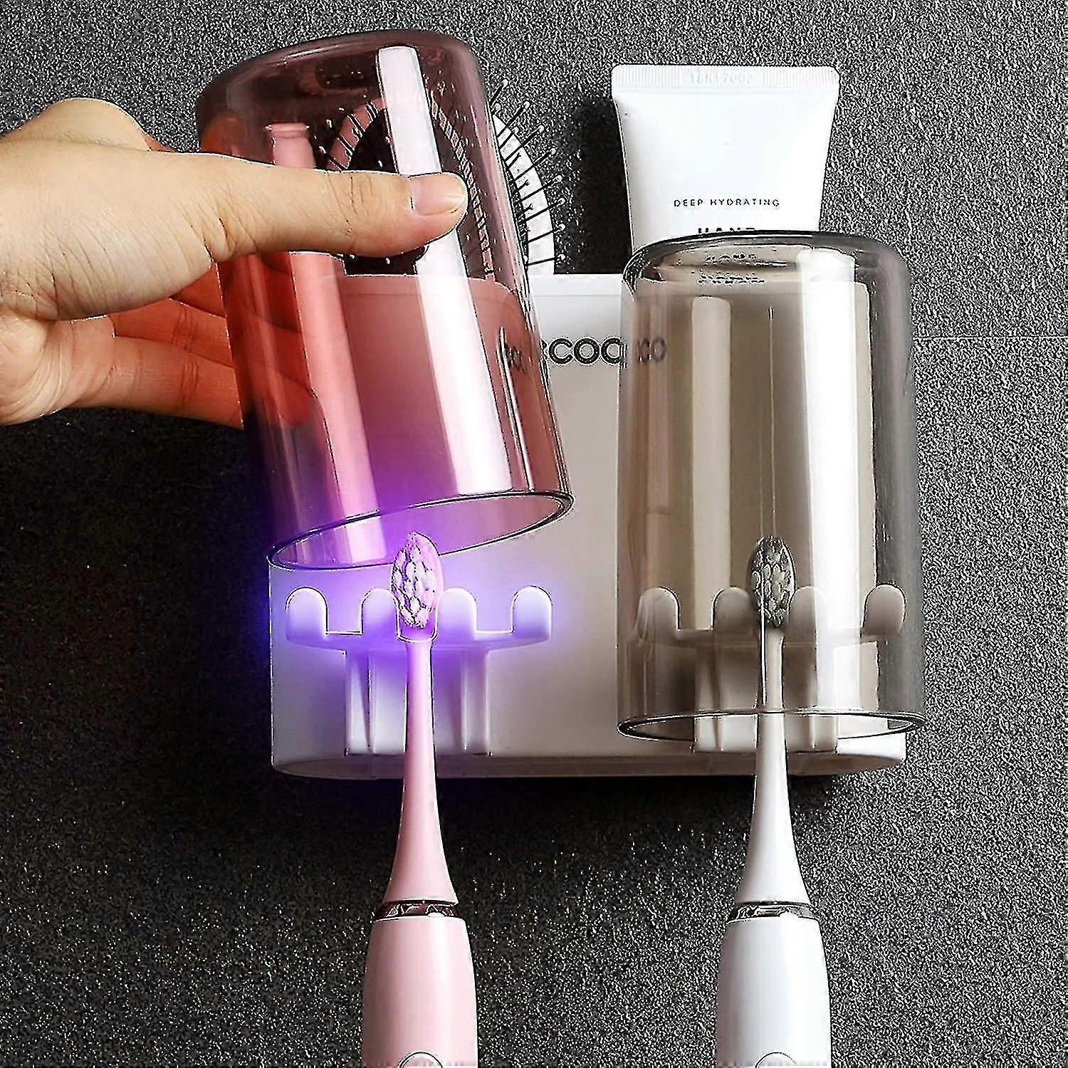 Multifunctional Toothbrush Holder Wall-mounted Bathroom Space Saving Toothbrush Organizer - 2 Cups