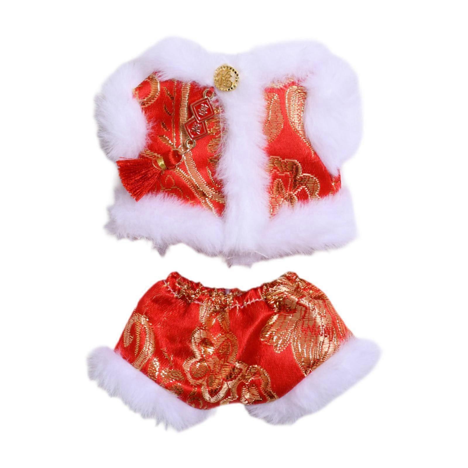 2x Fashion Dolls New Year Coat and Pants Handmade Clothing for 15-17cm Dolls