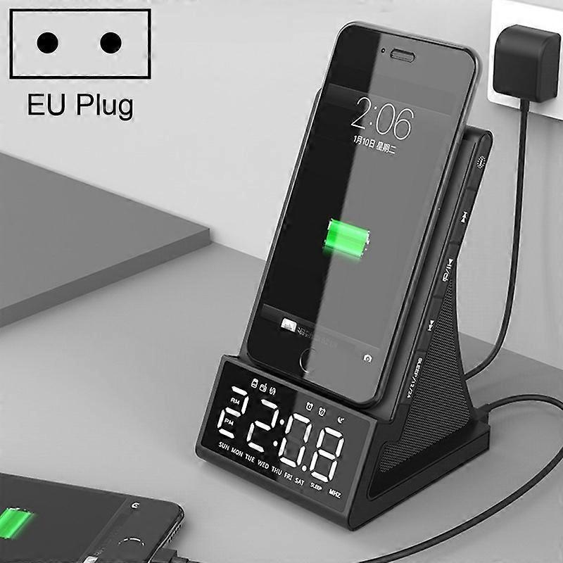 X7 Multifunctional Wireless Charging Bluetooth Speaker with Alarm Clock & Radio & Remote Control, Specification: EU Plug