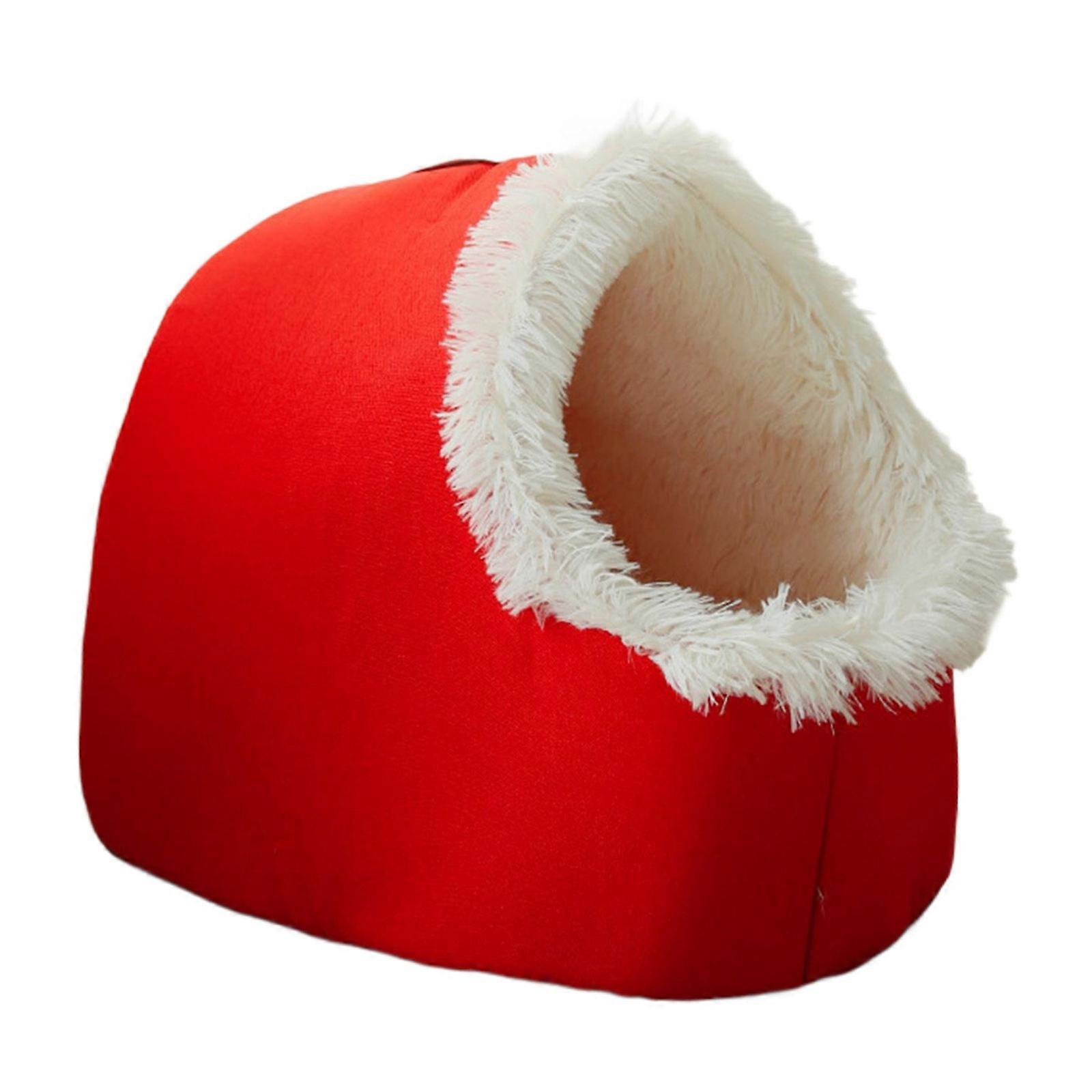 Comfortable Resting Bed Plush Enclosed Cats Nests Warm Cats Hideaways for Indoor Use in Winter Red S