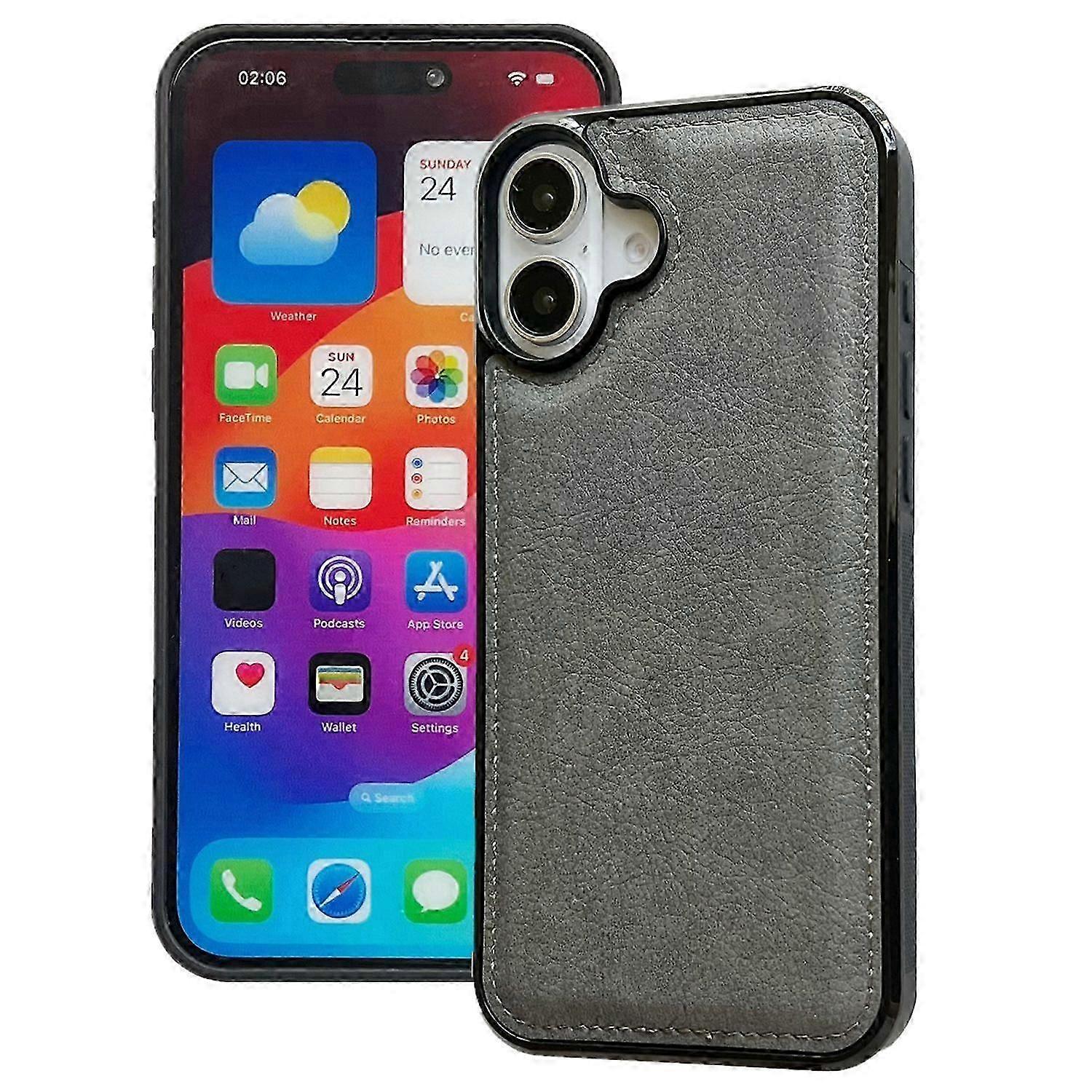 For iPhone 16 Case Calf Texture PU Leather Anti-Fingerprint Back Phone Cover -