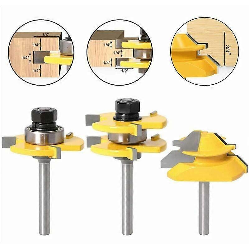 45 Degree Lock Miter Router Bit + Tongue Drill Bit + Grooving Cutter, Woodworking Milling Cutter for Carpentry Tools (1/4'' (6.35mm))