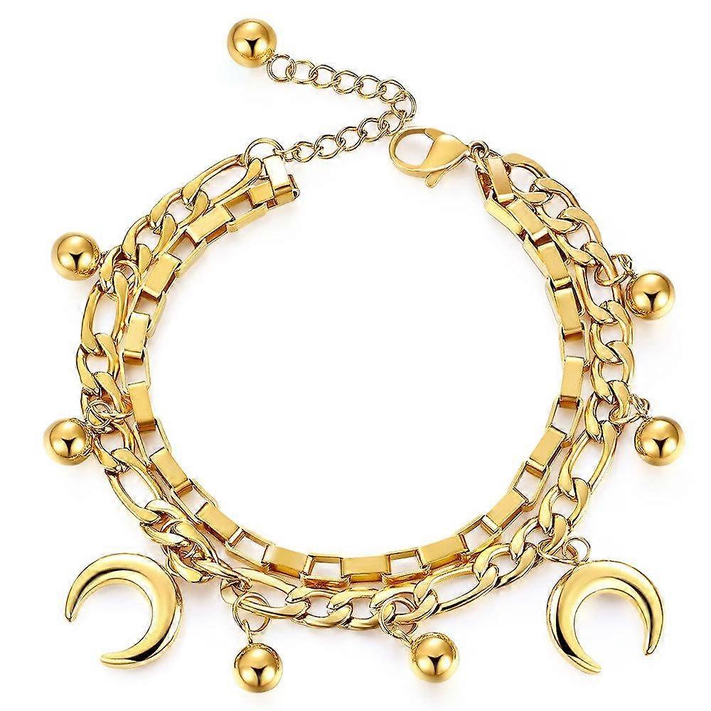 New Moon round Beads Double Layer Titanium Steel Bracelet Personalized and Small Fresh Ins Bracelet