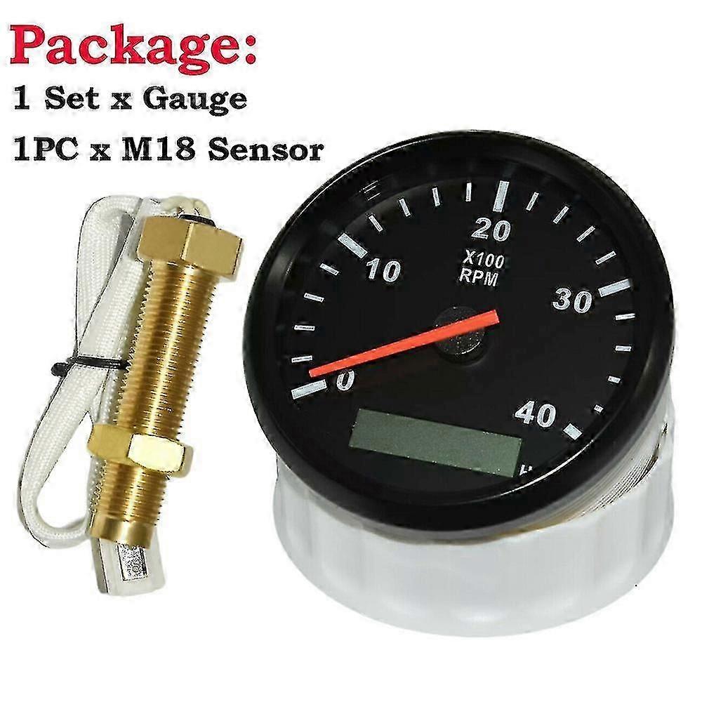 85mm Dieselmotor Varvräknare 0-4000rpm Digital LCD Timmätare + m16/m18 Varvtalssensor För Bil Båt M