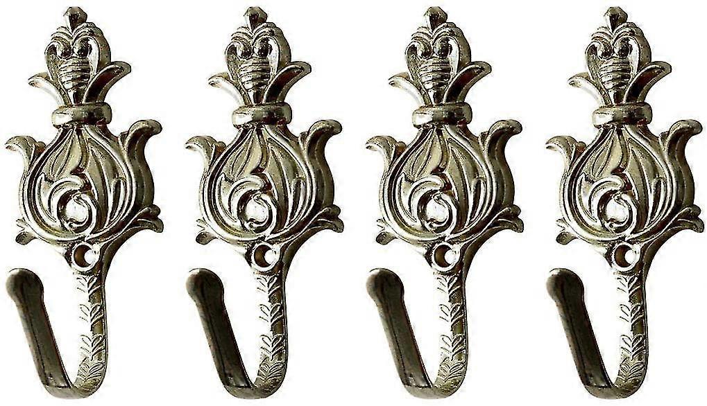Hooks, Set of 4, Ornate - designed Wall - mounted Hooks for Hanging, Ideal for Coats, Hats and More