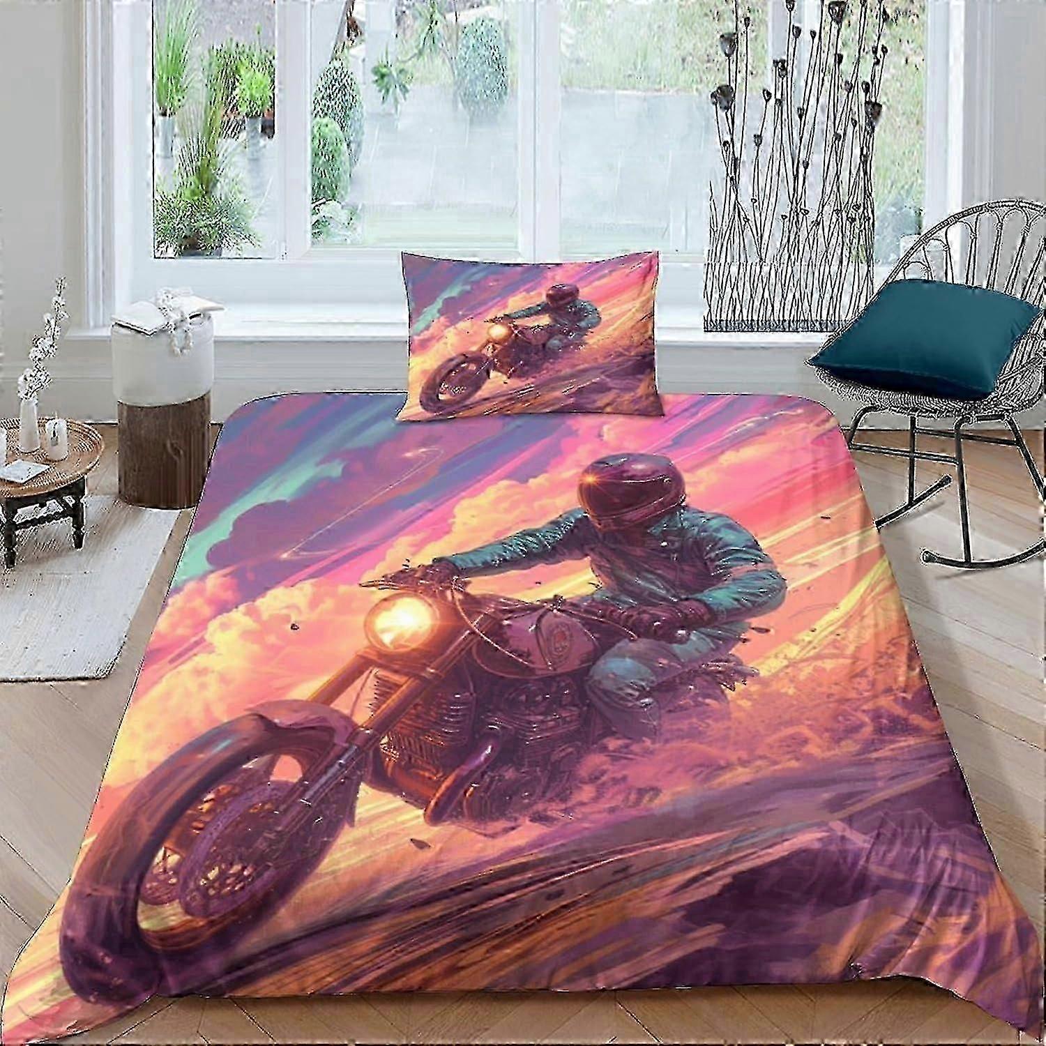 J1221 Lençóis Cross-country Capa de edredão de motocicleta 3 PCS Capa de edredão de qualidade de hotel Conjuntos de cama Colchas com fronhas com fecho de zíper Ult