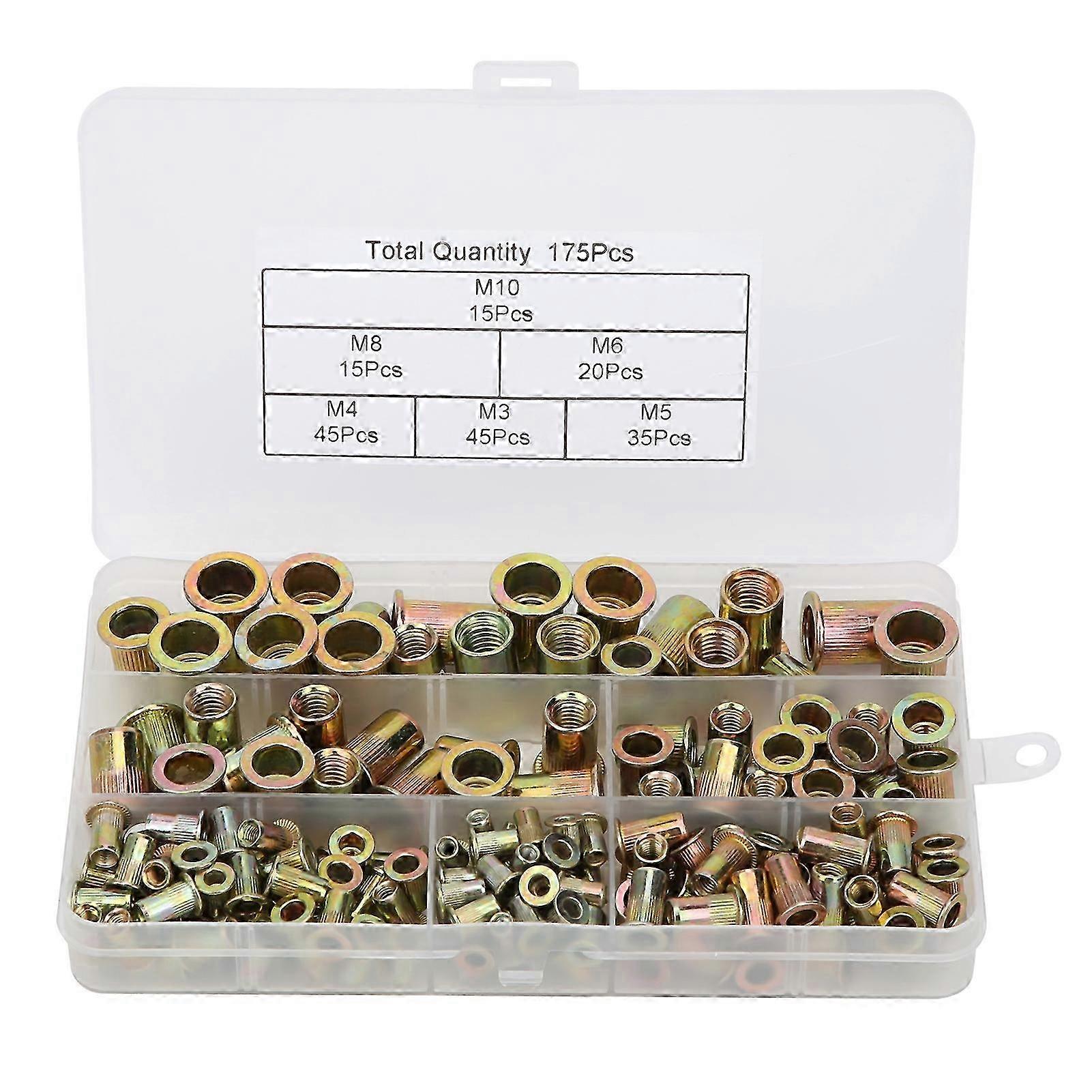 175Pcs Rivet Nut ColorPlated Zinc Steel M3/4/5/6/8/10 Metric British System Combination