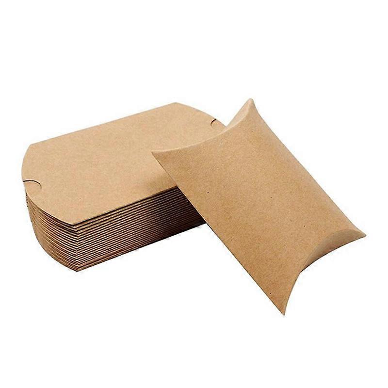 100 Pcs Kraft Paper Pillow Boxes, Candy Boxes with Twine, Christmas and Halloween Wedding Gift Packa