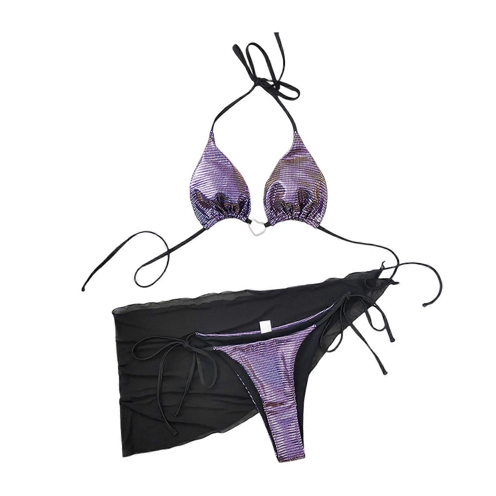 Adjustable Swimwear Comfortable Women's Beach Wear Side Tied Triangle Thong with Bra for Beach Activity  XL