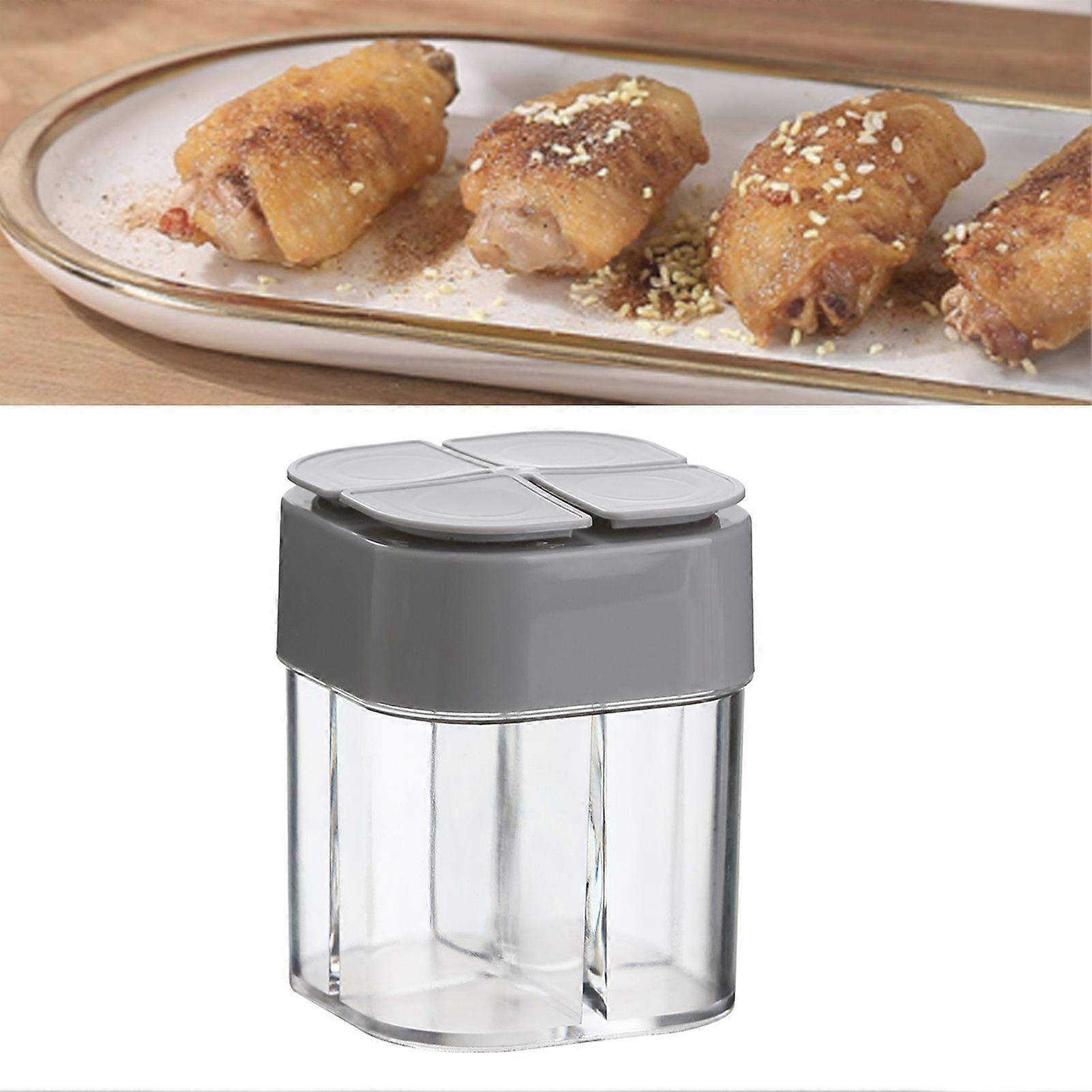 4 Compartment Grey Seasoning Box, Portable Dustproof Spice Container