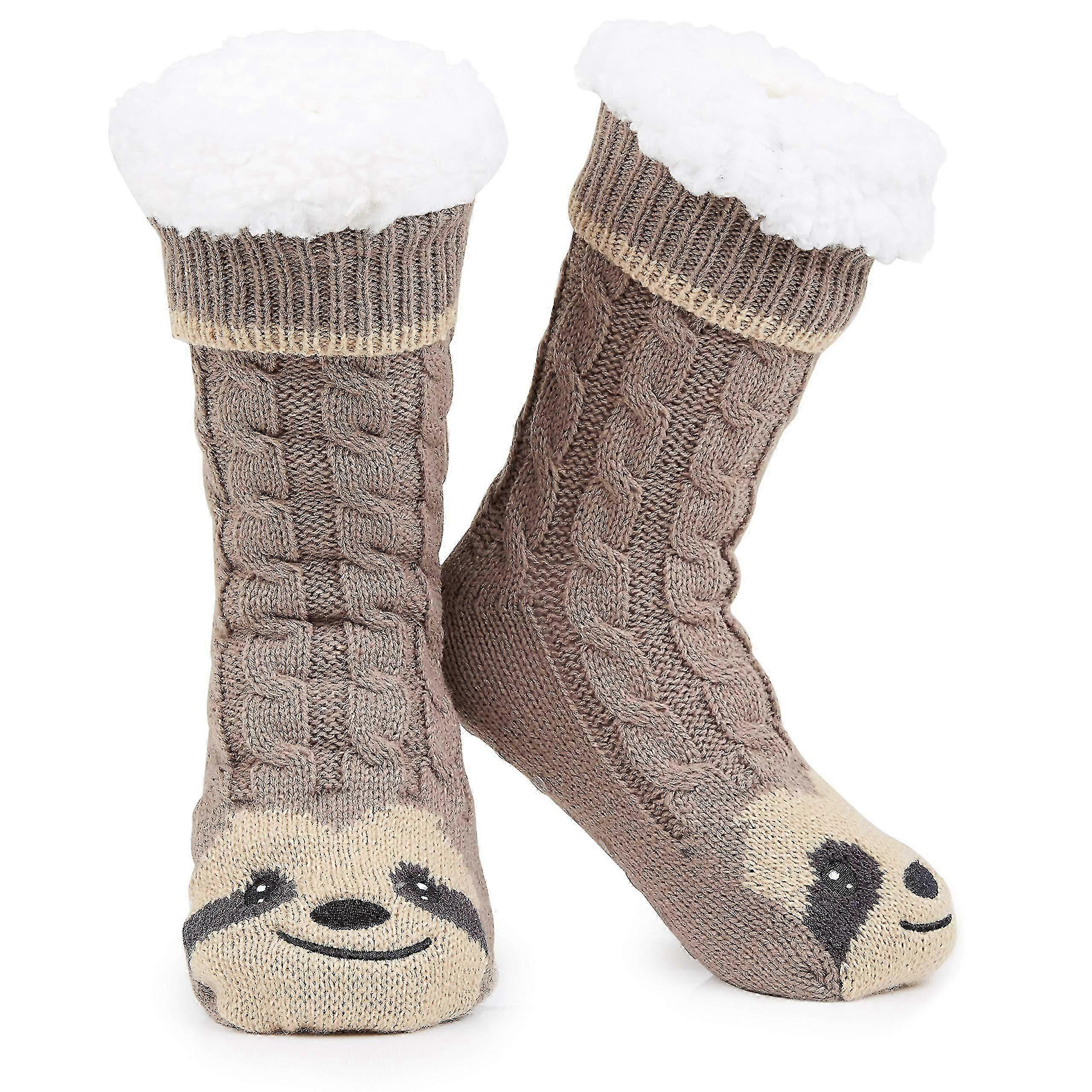 Pantoufle Chaussettes Femmes, Mignon Paresseux Chaud Polaire Moelleux Anti Slip Chaussettes