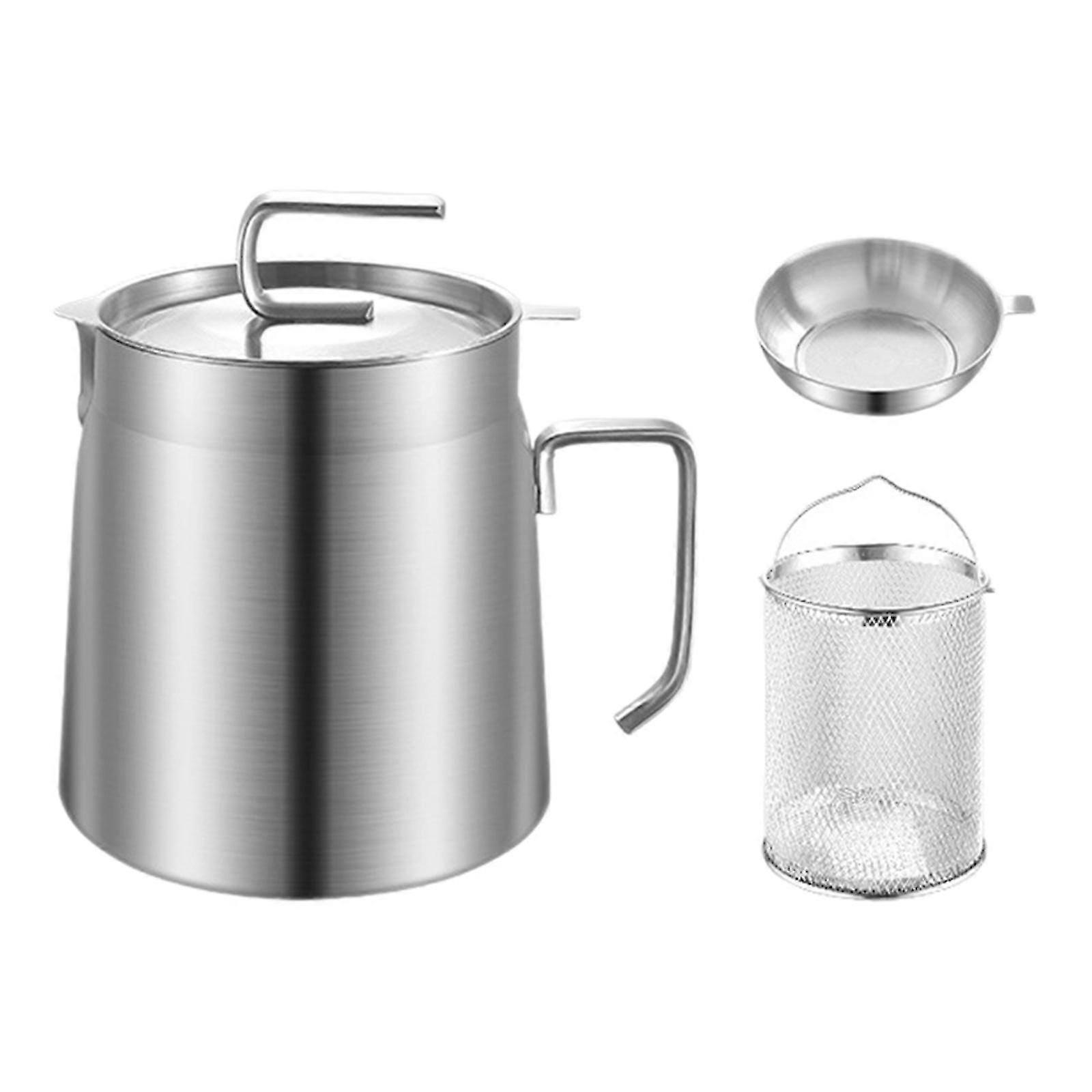 Stainless Steel Deep Fryer Pot with Fine Mesh Strainer & Frying Basket - Portable Multiuse Oil Grease Container