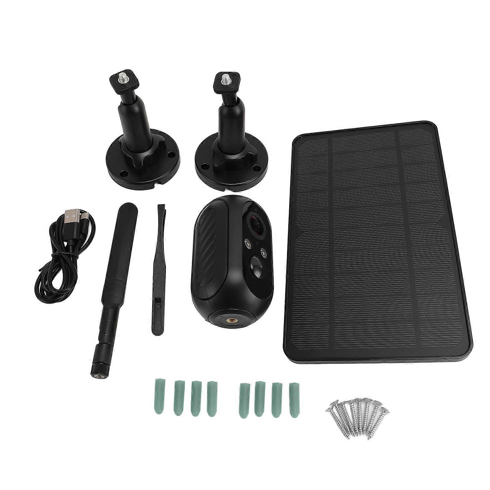 كاميرا مراقبة خارجية لاسلكية بقوة 5 وات مزودة بلوحة شمسية ودقة 1080 بكسل عالية الوضوح ورؤية ليلية وكشف الحركة ومقاومة للماء بزاوية 360 درجة مع حامل قابل للتعديل