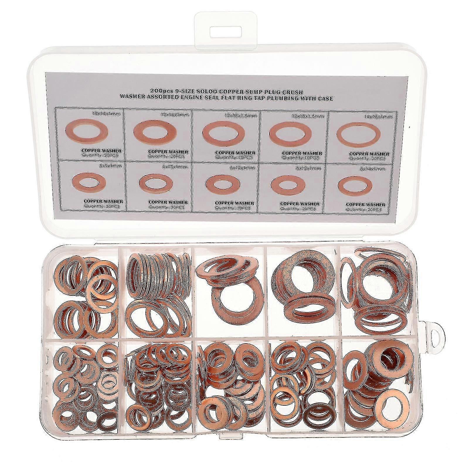 200pcs Copper Washer Flat Ring Copper Sealing Washers Flat Ring Seal Gasket