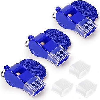 3PCS Whistle with Lanyard and Mouth Grip, Super Loud Sports Whistles, Perfect for Coaches, Referees, Emergency(Blue)