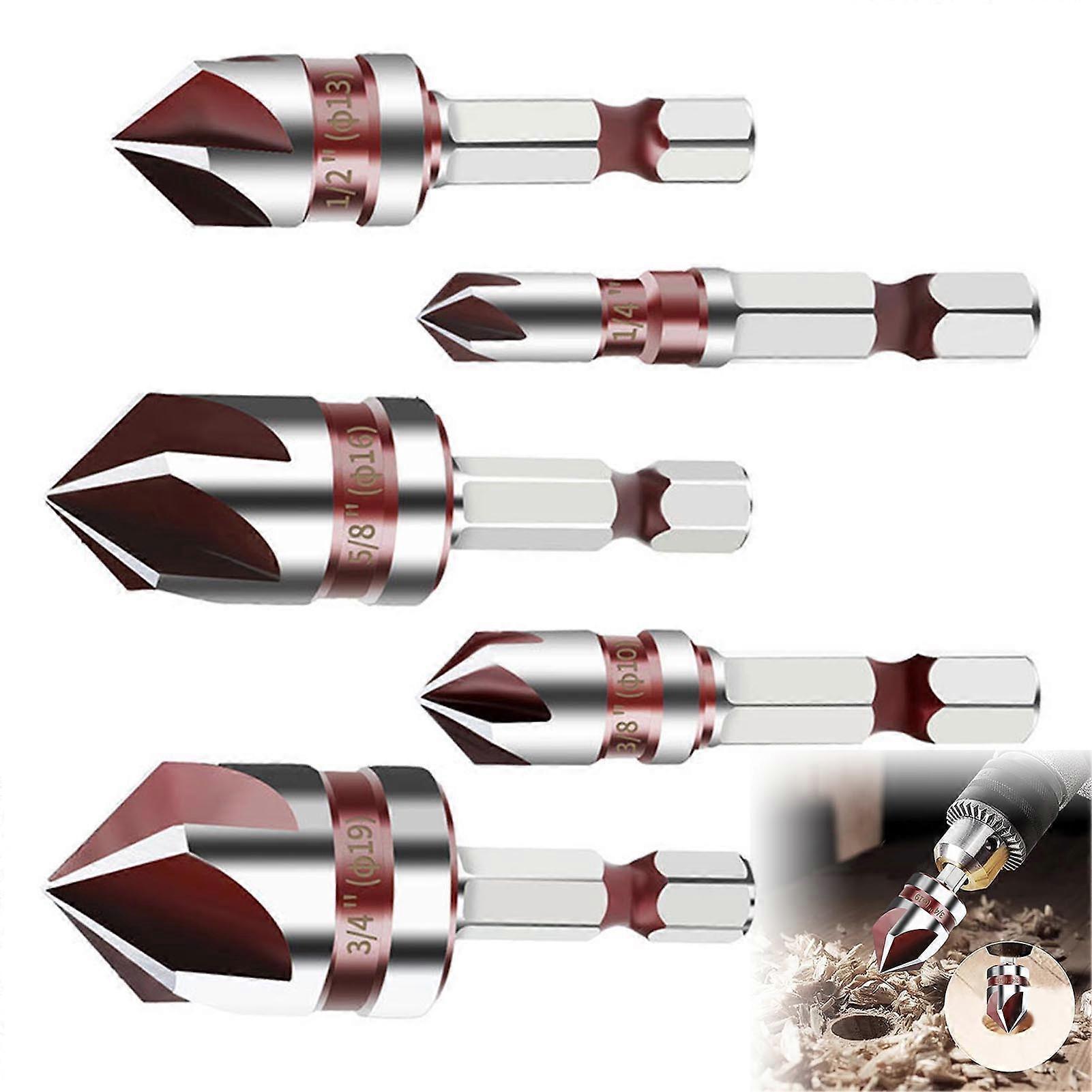 5Pcs Countersink Drill Bit Set Industrial Grade -Carbon Steel Material