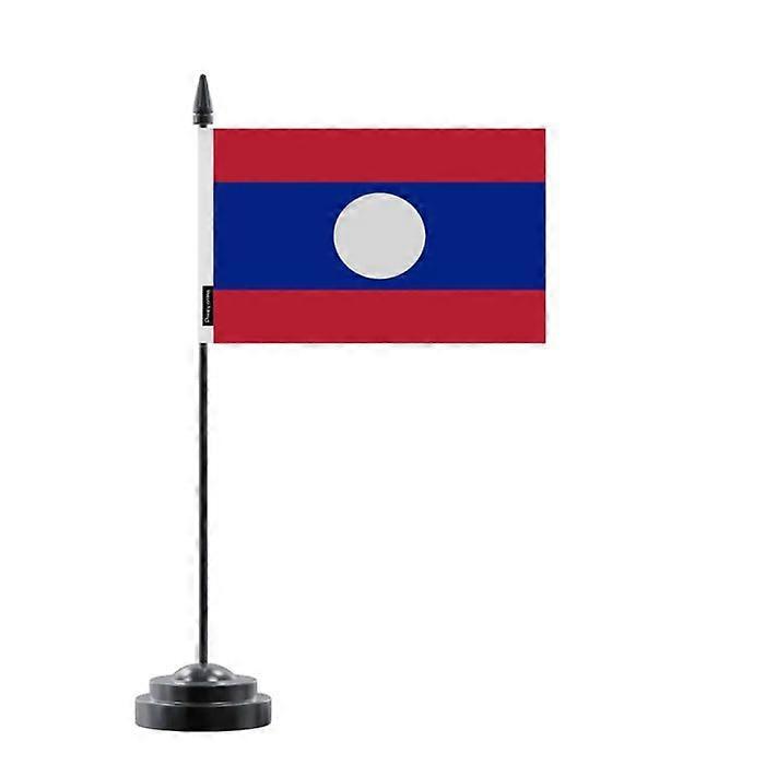 Table Flag - Laos - 14 x 21 cm - Polyester - Plastic Pole - Double-Sided Print