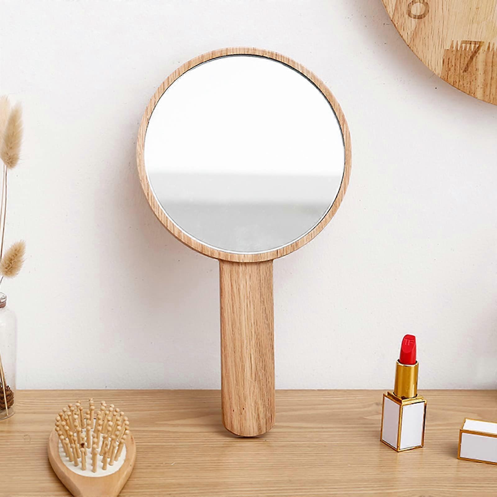 Large Wooden Handheld Mirror – Vanity Round Mirror with Handle, 6' W x 11.4' L Ref: 5295