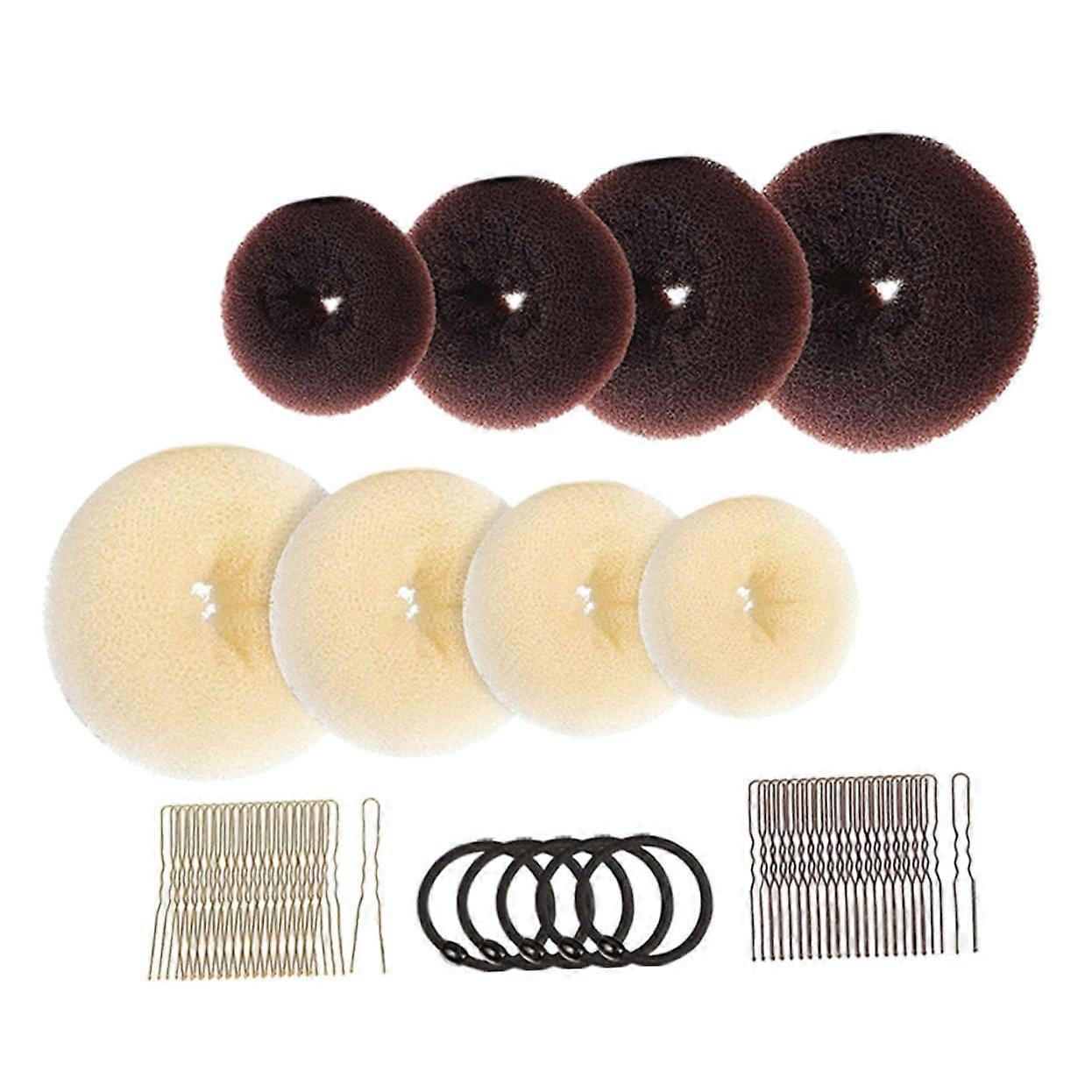 Donut Hair Bun Maker Set With U-Shaped Pins And Hair Ties For Women And Girls, Various Sizes