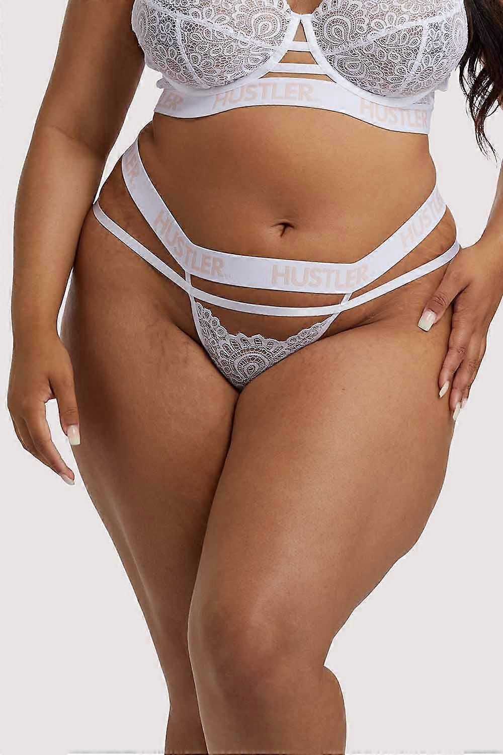Branded Lace White Thong