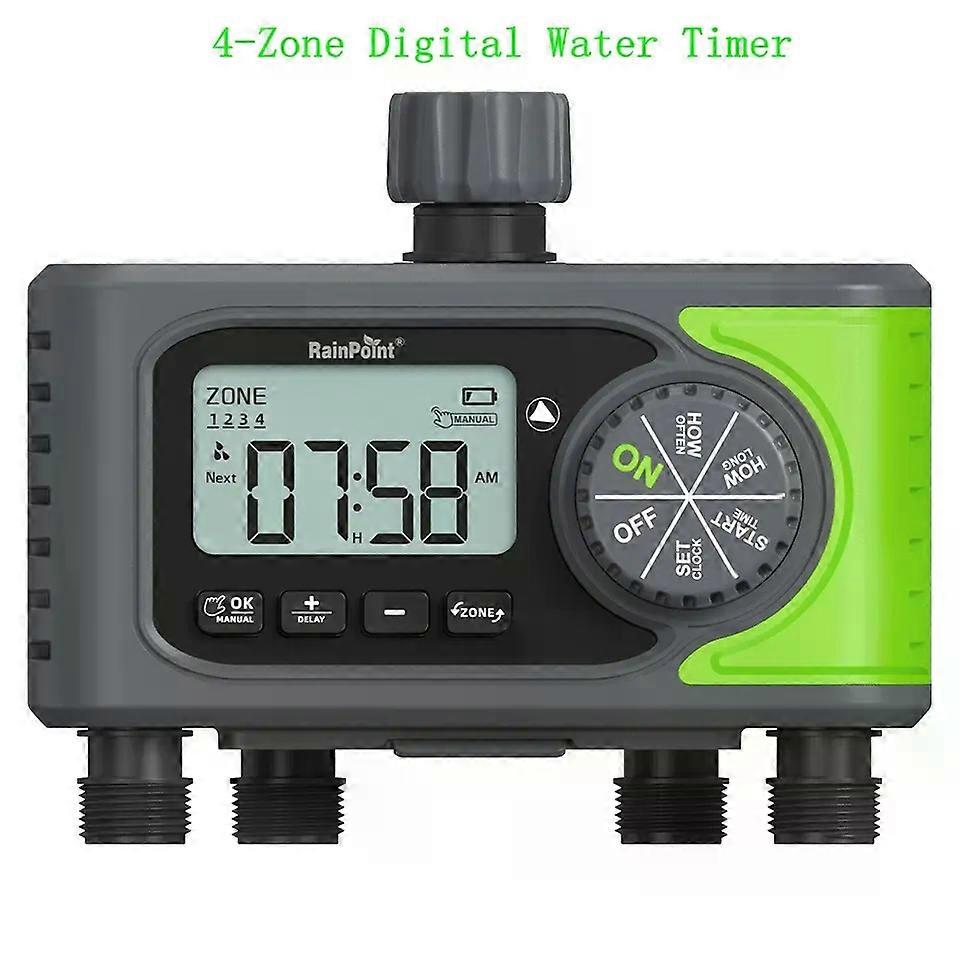Digital Water Timer Rain Delay 4-Zone Manual Watering Programmable Sprinkler Lawn Pool Garden Hose 3/4" Outlet Timers