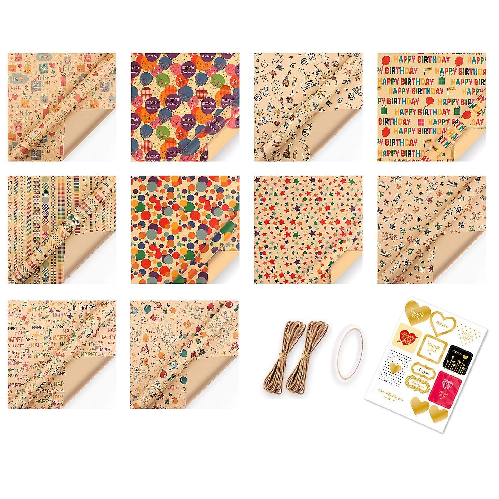 10Pieces Stylish Kraft Wrapping Paper for Birthdays Unique Birthday Gift Wrapping Paper with Delicate Patterns for Gift