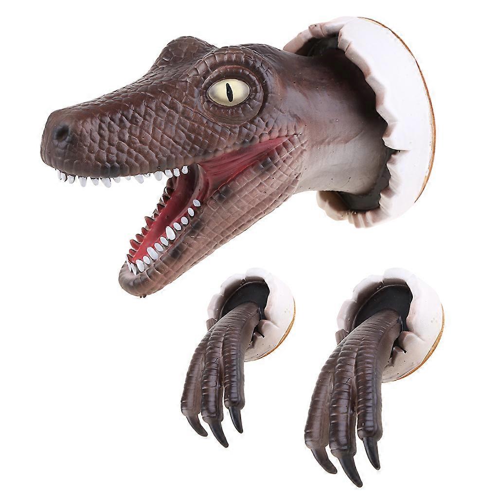 Wall-Mounted Dinosaur Resin Sculptures Wall-Broken Dinosaur for Head with Claw Props 3D Dinosaur Statue Home Art Decorat  yellow