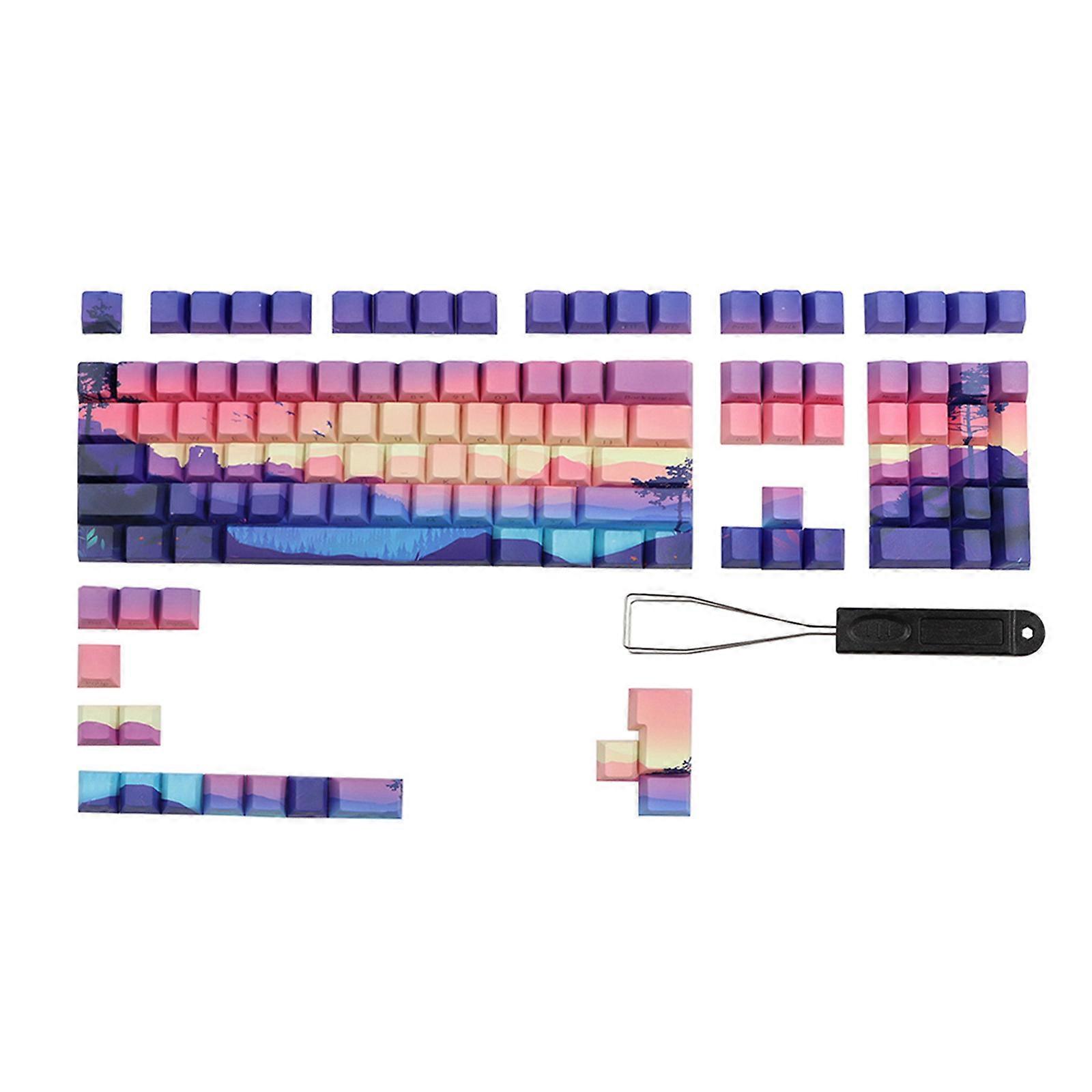 DoubleShots PBT Backlit Keycaps 124 Purple Dreamland Dye-Sub Keycap Side Engraving for 68/84/104 Mechanical Keyboard
