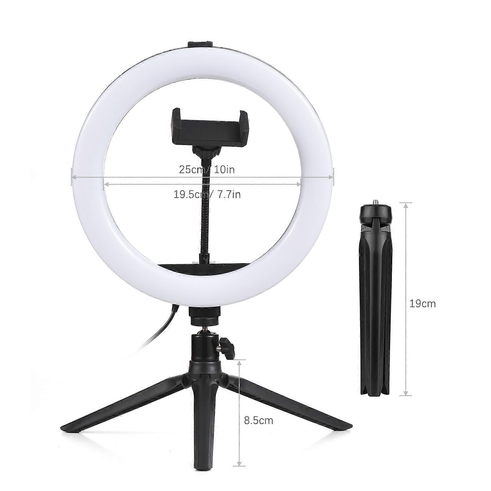 10 Inch LED Ring Light Video Conference Lighting 3 Lighting Modes 11 Levels Adjustable Brightness USB Powered with Desktop Tripod + Flexible Phone Ho