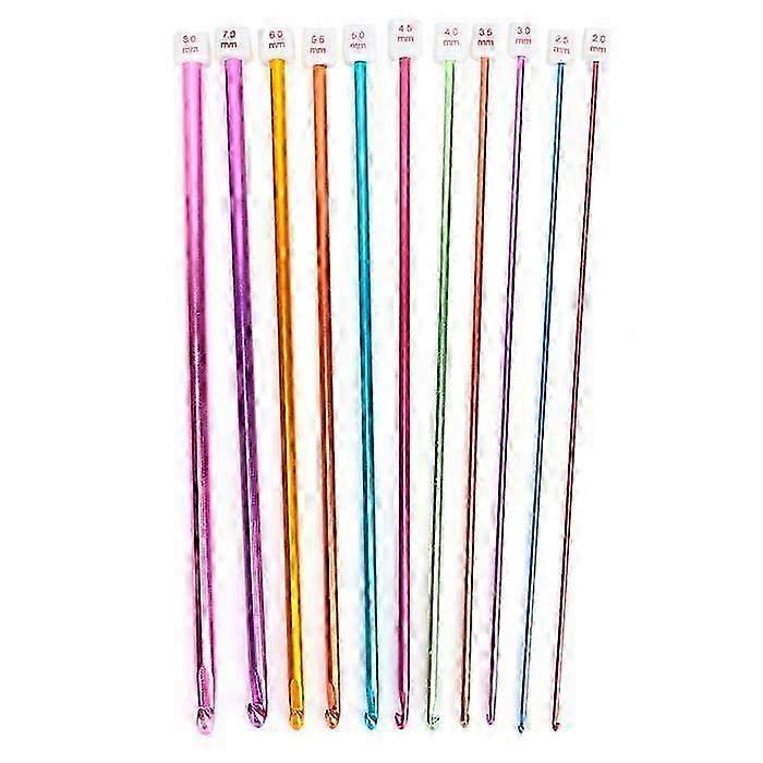 Set of 11 Alumina Crochet Hooks in Multicolor for Knitting and Crafting Yarn in Sizes Ranging from 0.08 to 0.30 Inches Suitable for Various 