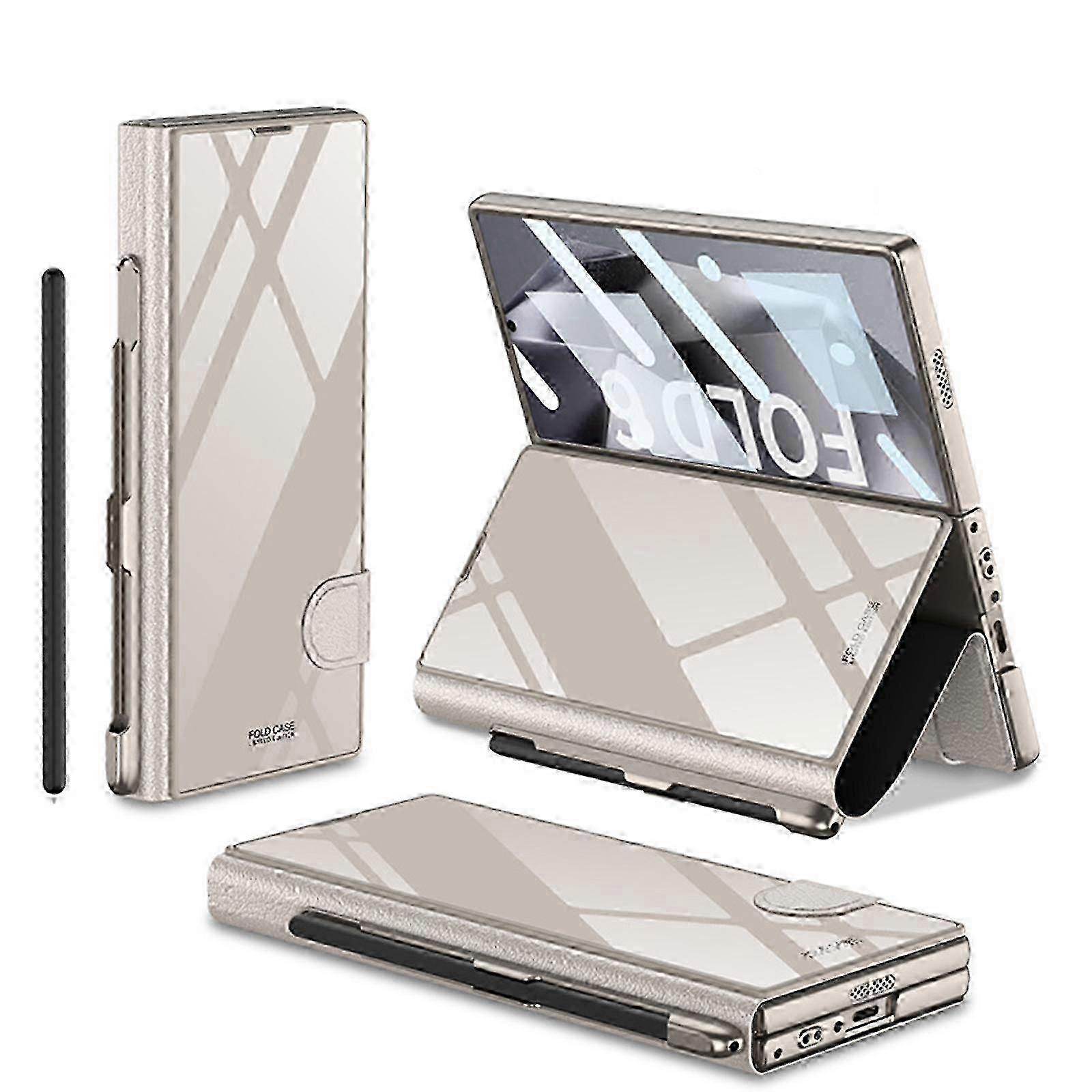 Case Compatible with Certain Brand Galaxy Z Fold 6 featuring S-Pen Pocket, Colorful Plating Glass Crystal Hybrid Leather and Built-in HD Scr