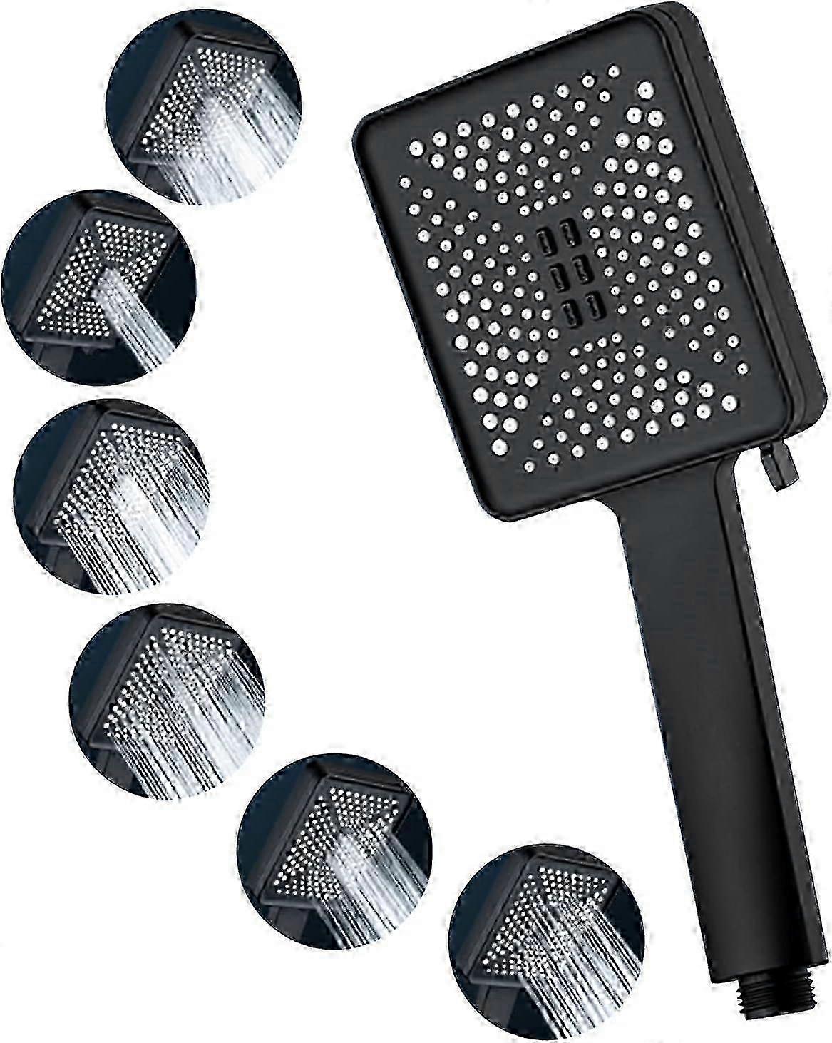6 Types Square Shower Heads, Large Water-Saving High-Pressure (Black)