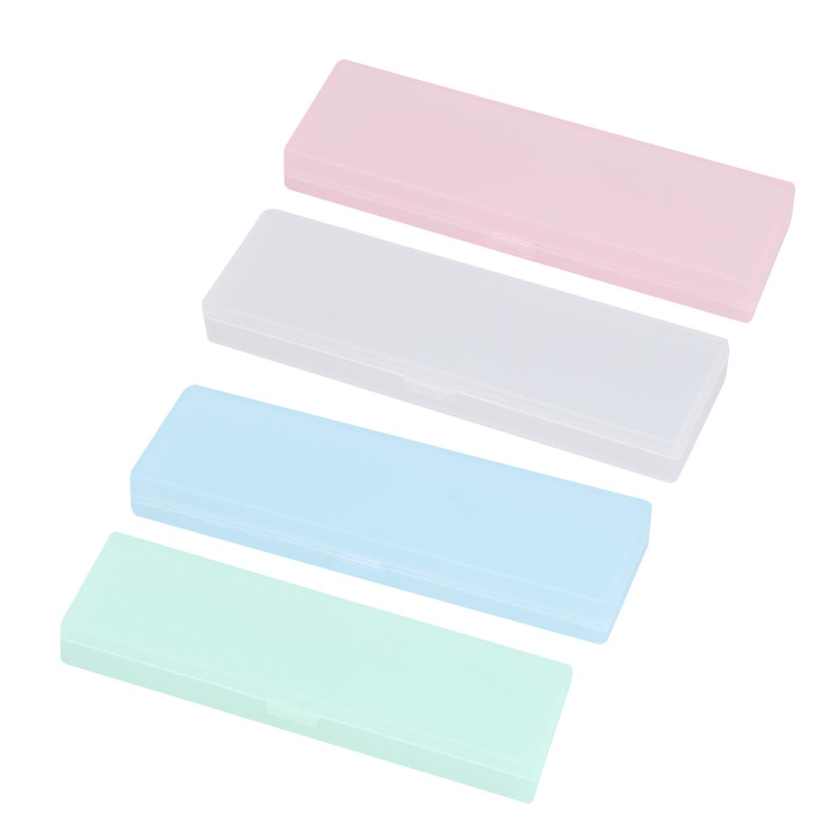 Creative Pen Case Stationery Box Translucent Design Students Small Size White Green Portable 4Pcs