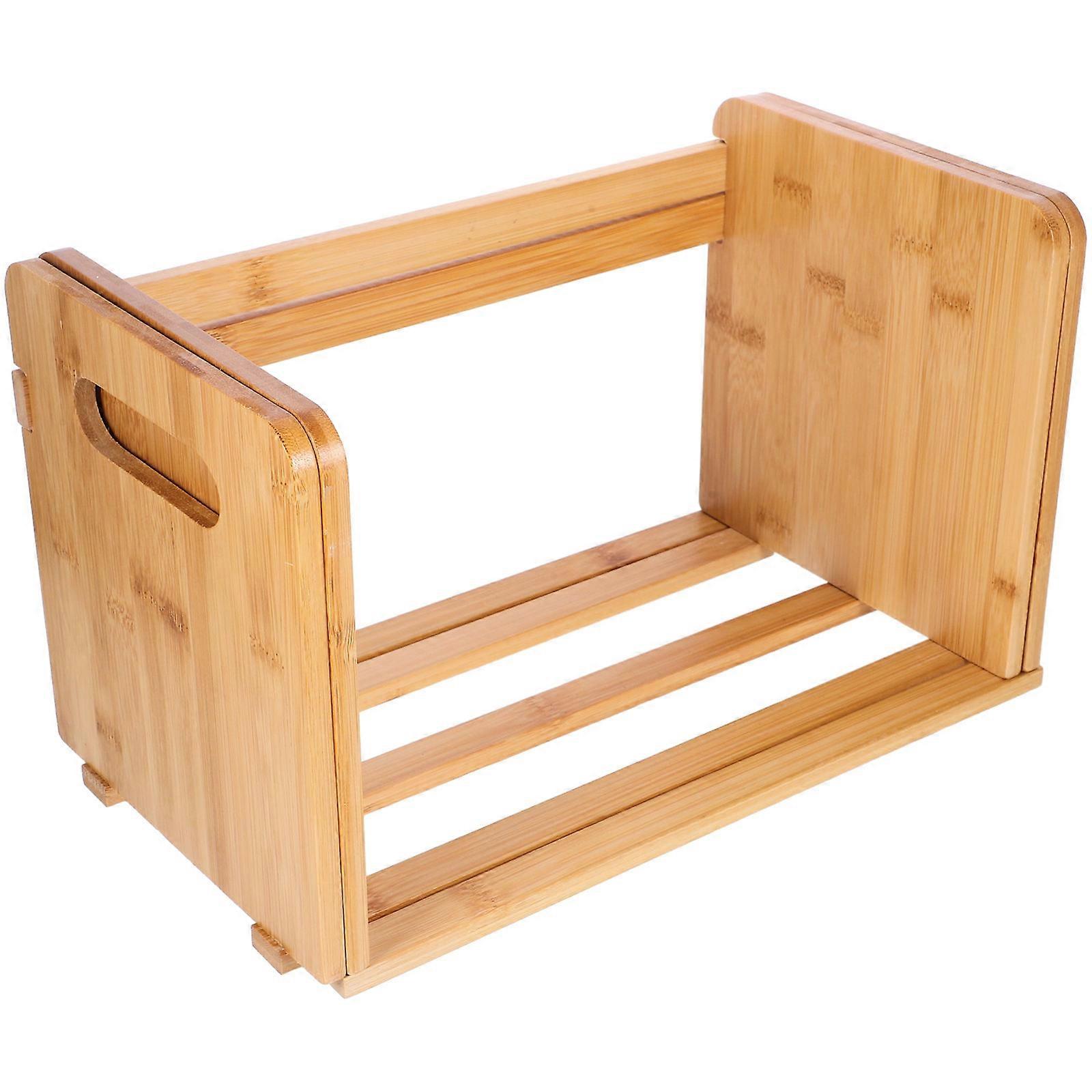 Office Desk Bookshelf Wooden Adjustable Record Cd Storage Organizer 32-60Cm Rectangular Minimalist Design For Books Records 1Set